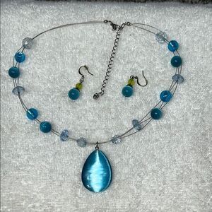 Blue and Silver Necklace and Earring Set
